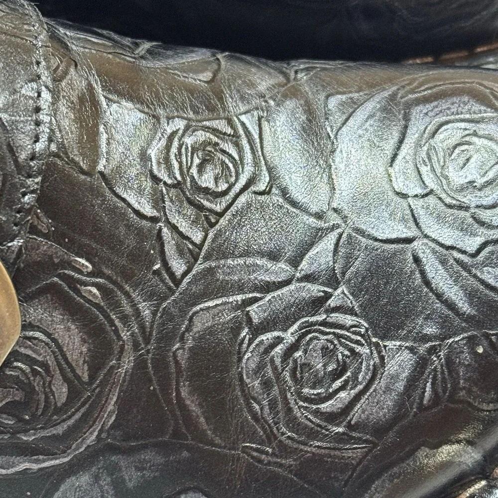 Alegria Alli Black Embossed Rose Leather Slip Ons, Euro Size 38 US Size 8-8.5